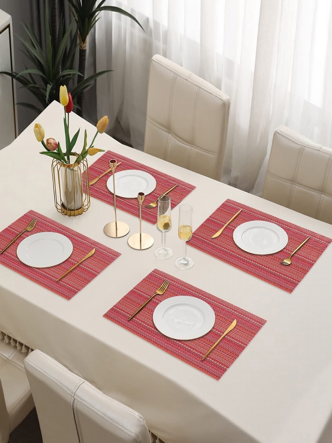 

LooMantha 4Pcs Red & Pink Textured Table Placemats