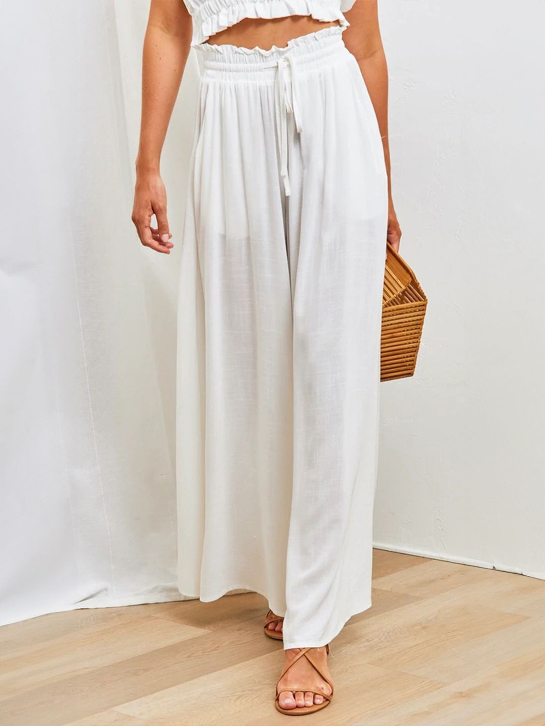 

KPOP Women Solid Palazzos, White