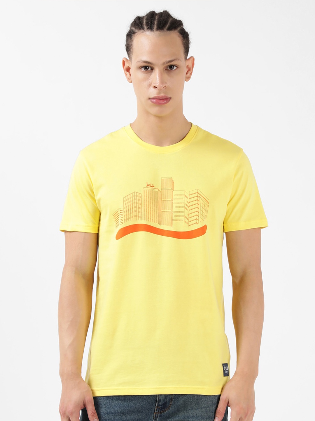 

Lee Graphic Printed Round Neck Slim Fit Cotton T-shirt, Yellow