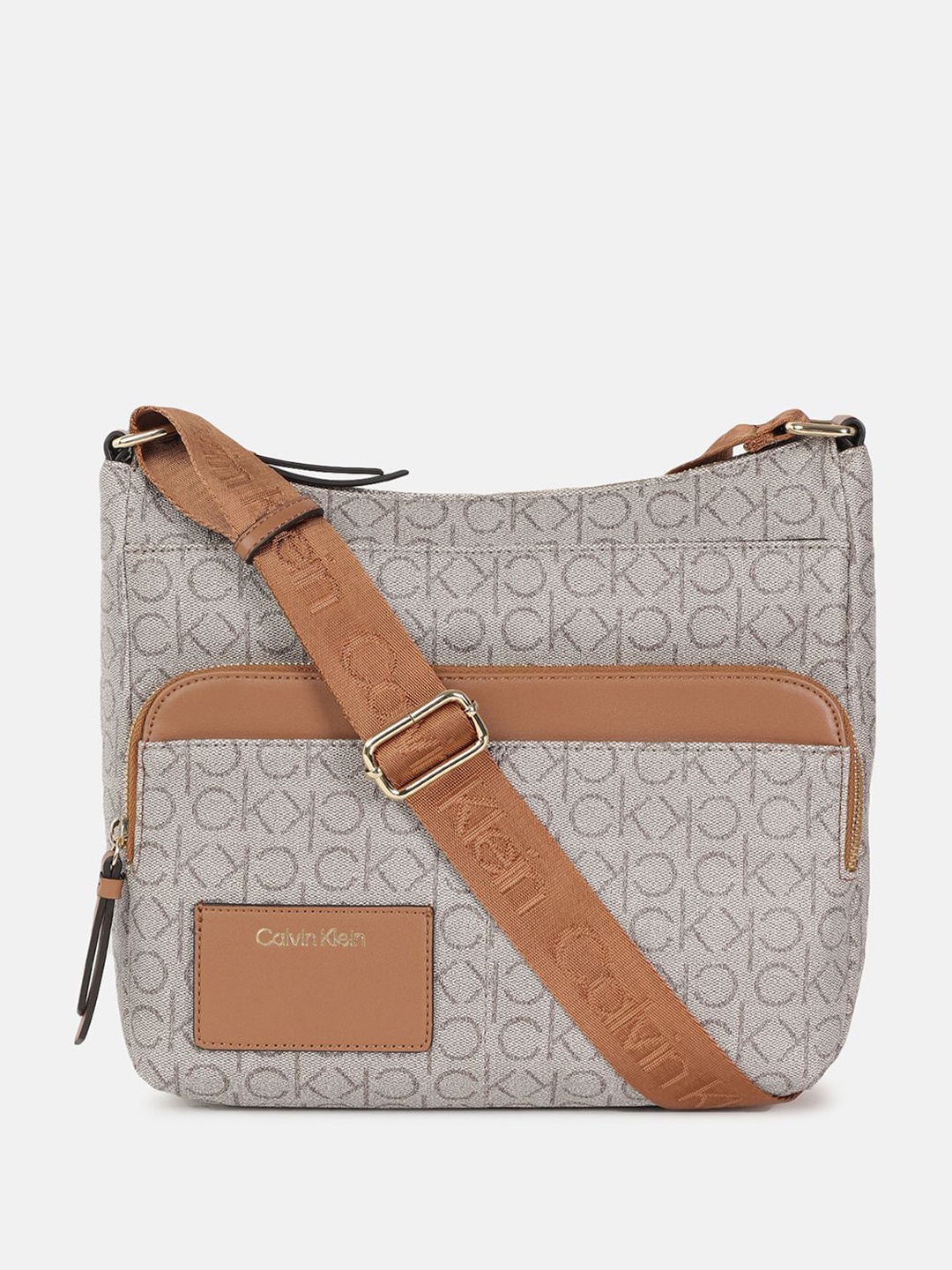 

Calvin Klein PU Oversized Half Moon Sling Bag with Quilted, Brown