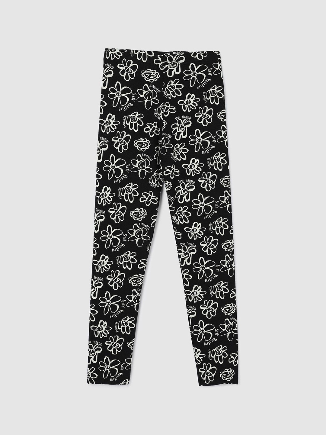 

max Girls Floral Printed Ankle Length Leggings, Black