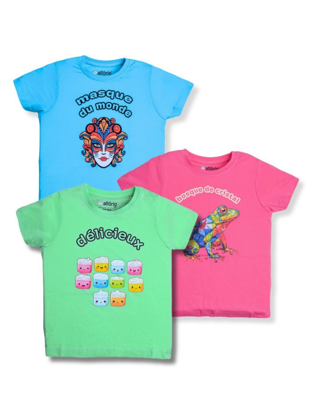 

allorio kids Girls 3 Printed Applique Slim Fit T-shirt, Multi