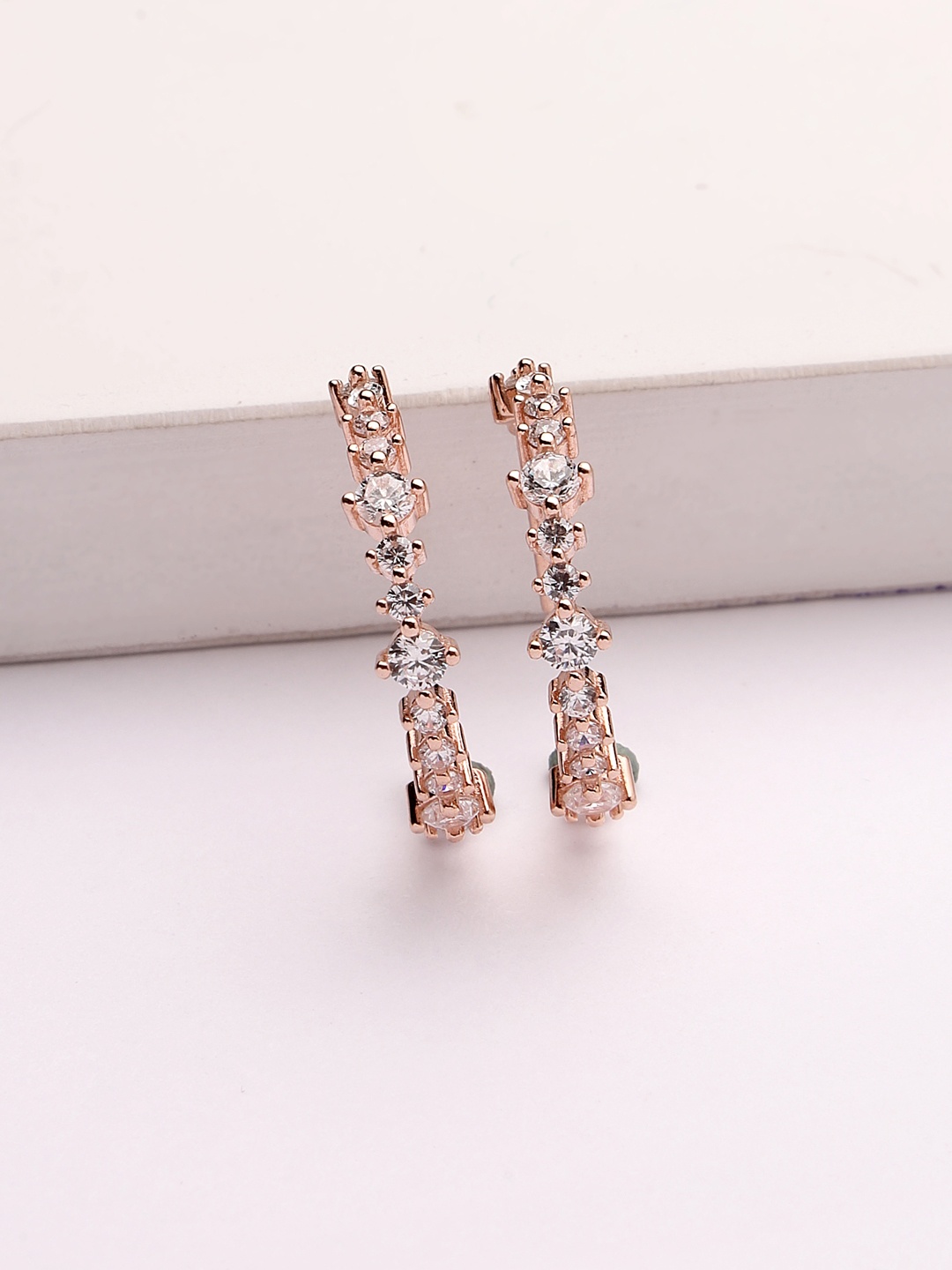 

PANASH 925 Sterling Silver Rose Gold-Plated Cubic Zirconia Half Hoop Earrings