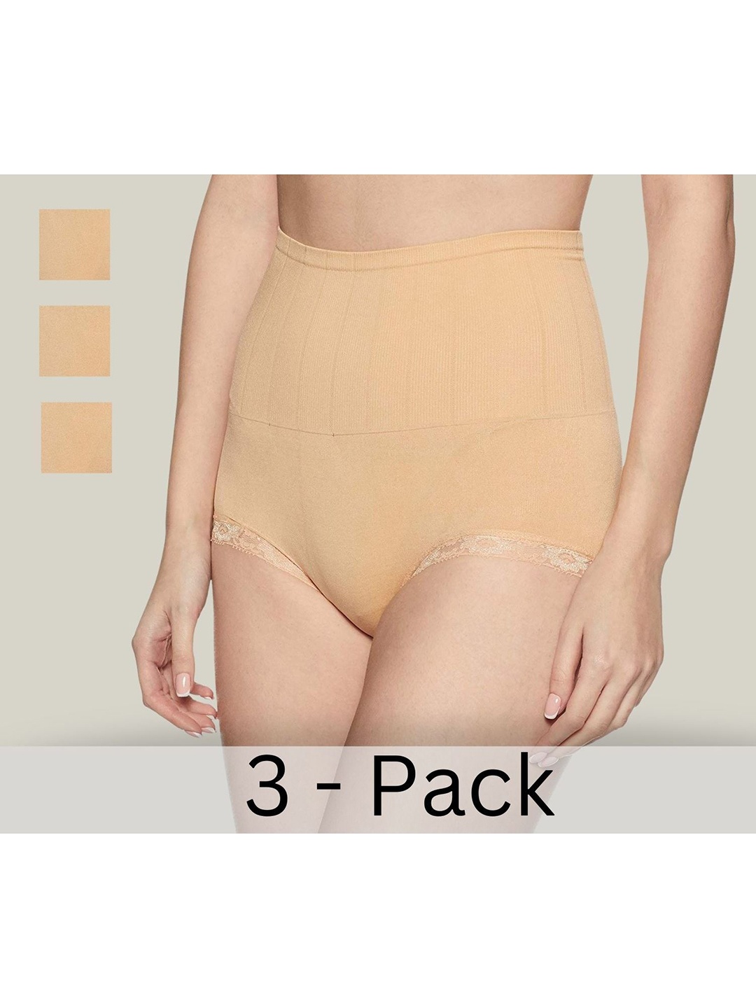 

Fabme Women Pack Of 3 High Waist Tucker Tummy Shapewear, Camel brown