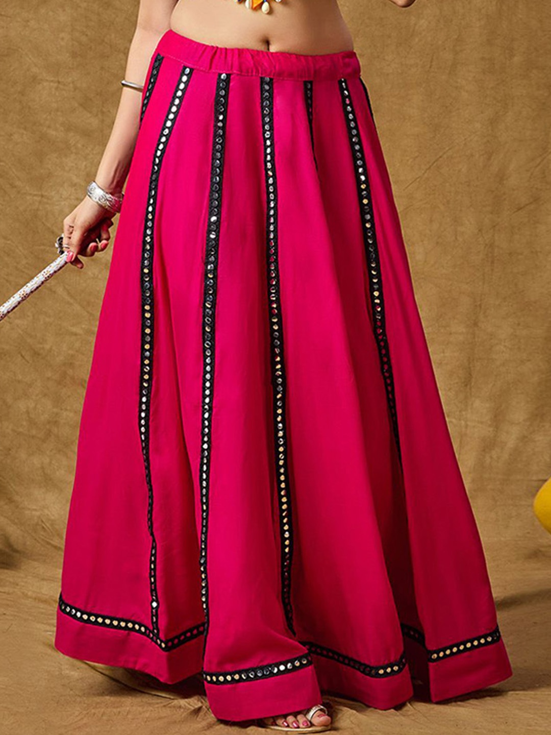 

SALWAR STUDIO Women Embellished Garba Flared Maxi Skirt, Pink