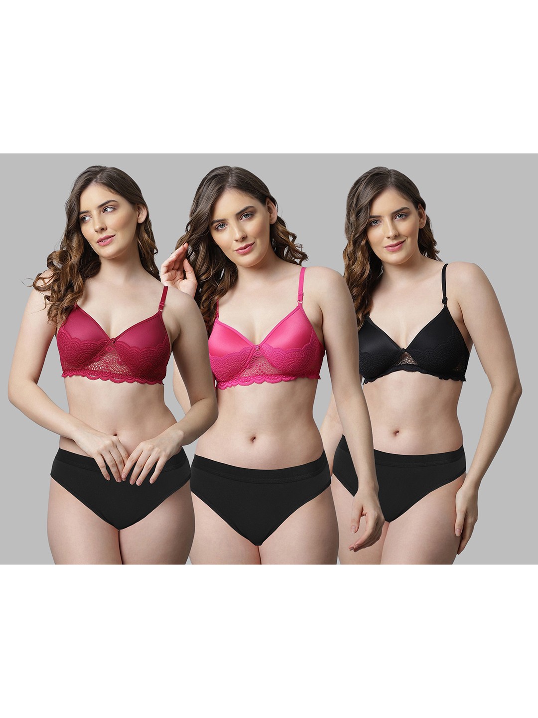 

AROUSY Women Pack Of 3 Self-Design Cotton Lingerie Sets, Pink