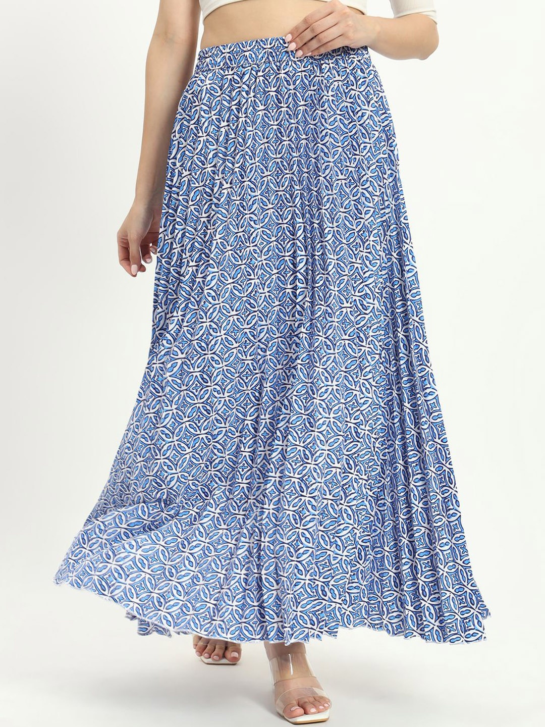 

ZWERLON Women Flared A-Line Maxi Skirt, Blue