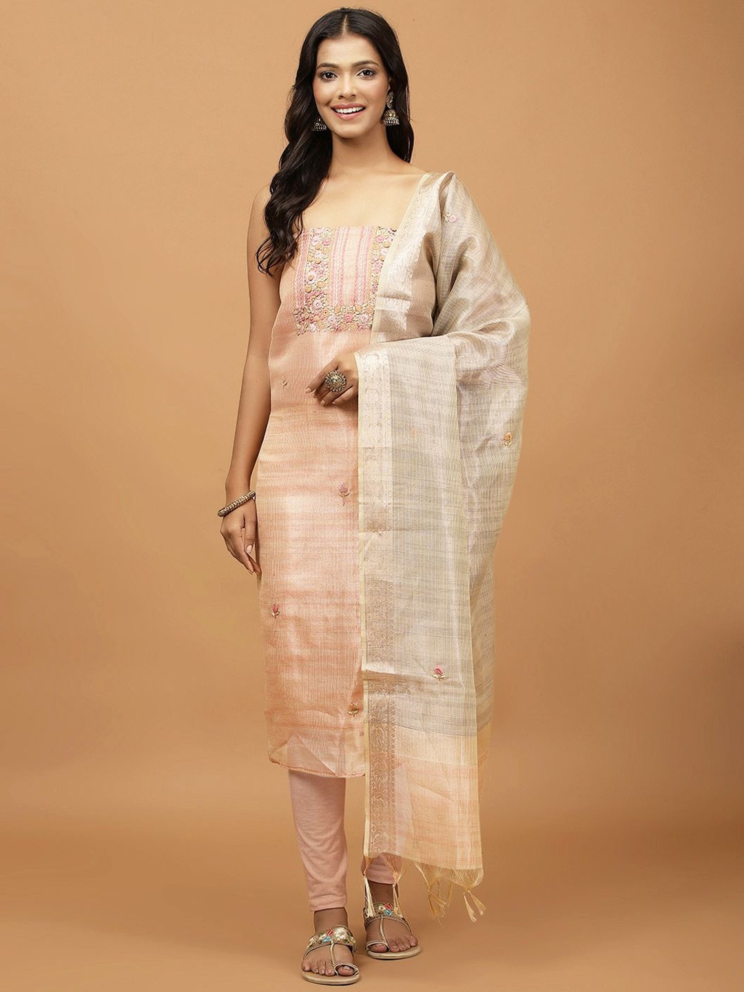 

Meena Bazaar Embroidered Unstitched Dress Material, Peach