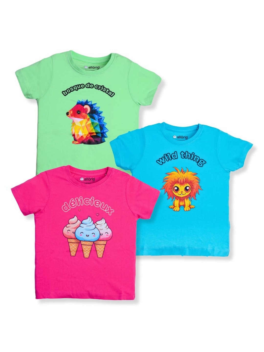 

allorio kids Girls 3 Printed Applique Slim Fit T-shirt, Multi