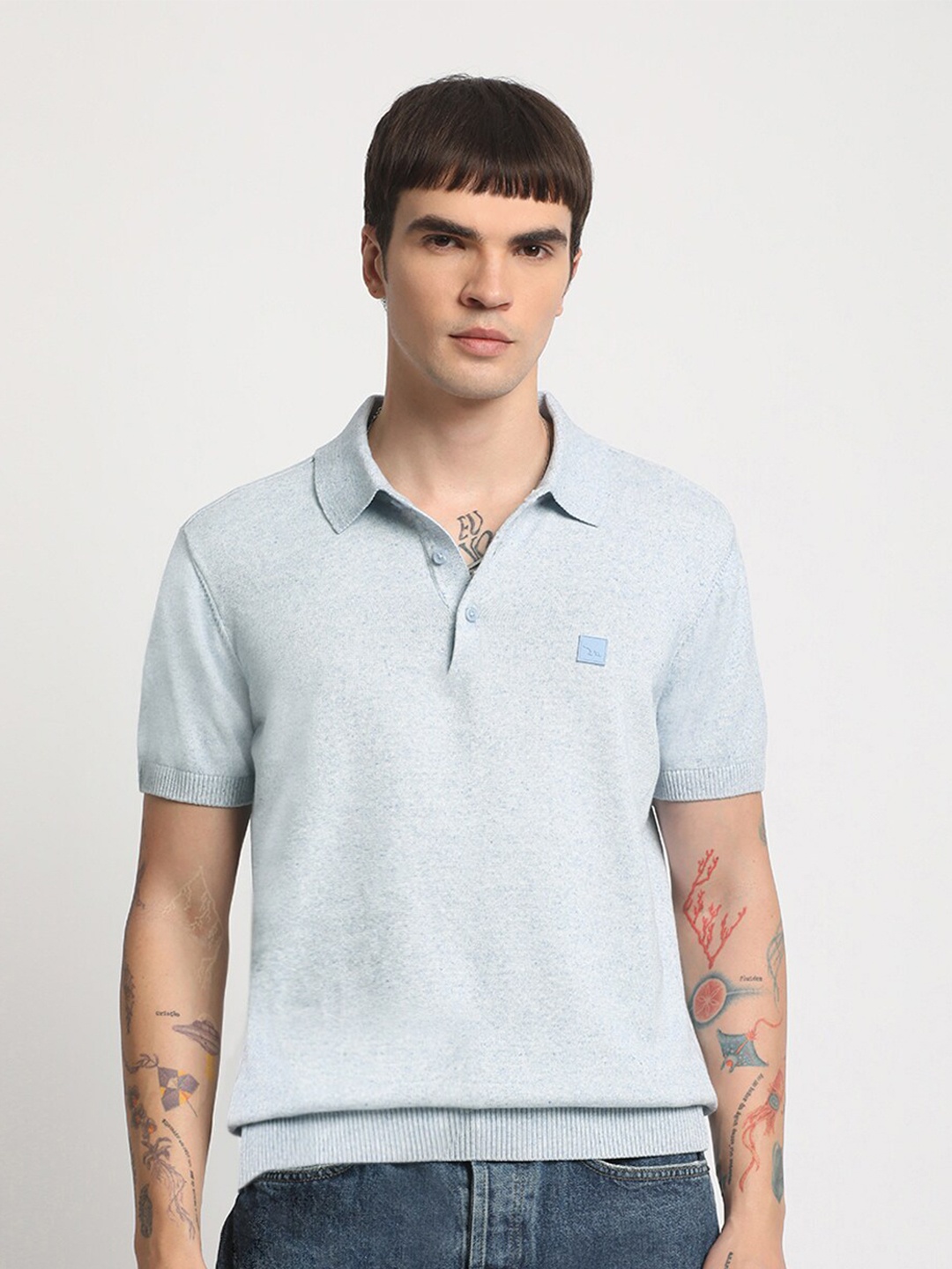 

THE BEAR HOUSE Polo Collar Short Sleeves Ribbed T-shirt, Blue