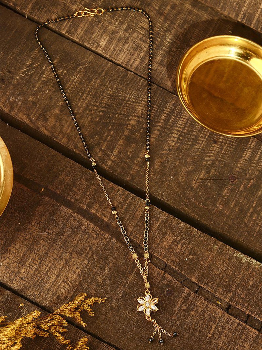 

Mirraw Gold-Plated Beaded & Stone Studded Floral Shaped Mangalsutra