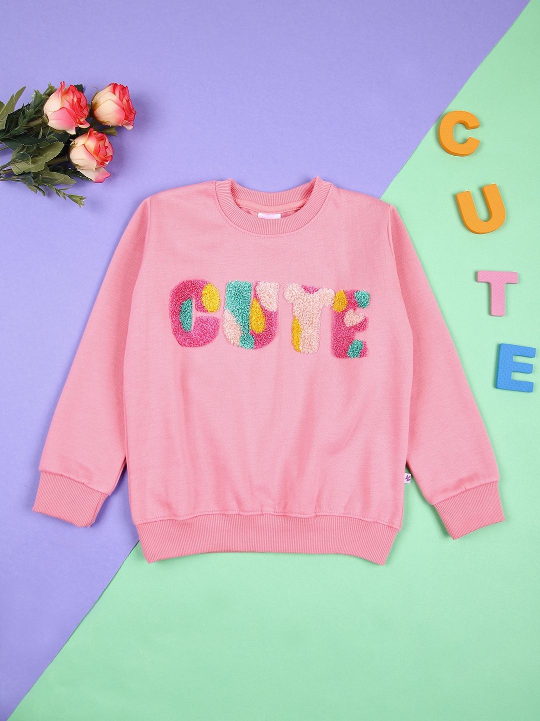 

V-Mart Girls Typography Printed Round Neck Cotton Pullover Sweatshirt, Pink