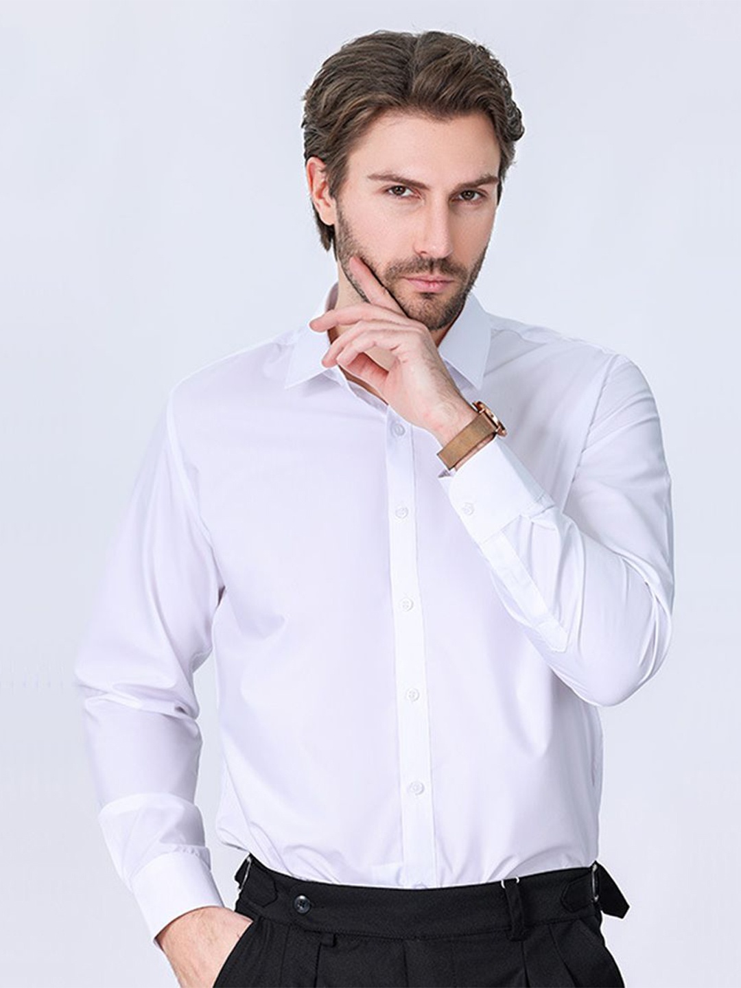 

StyleCast x Revolte Men Cutaway Collar Solid Casual Shirt, White