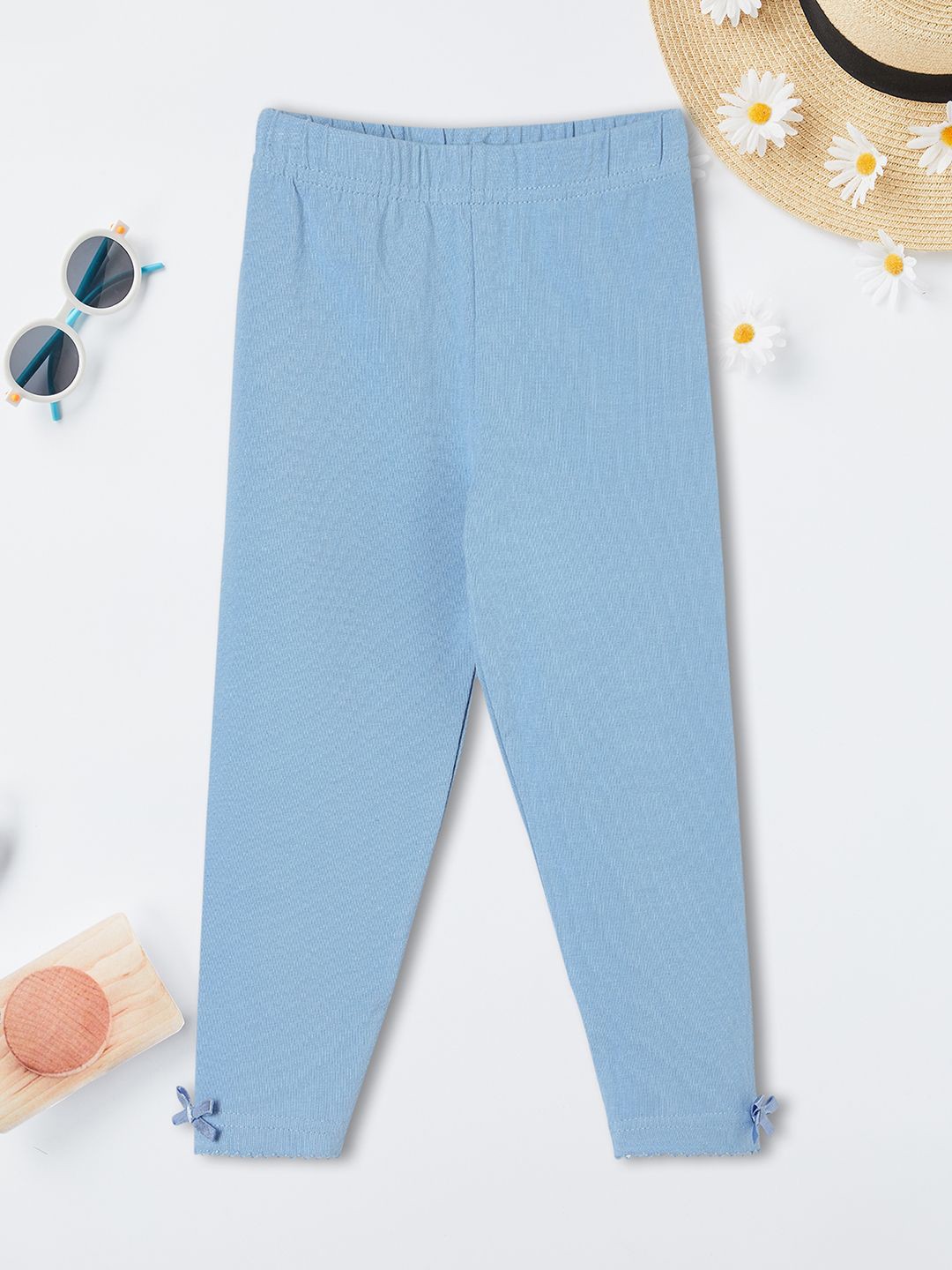 

max Girls Solid Mid-Rise Three-Fourth Length Leggings, Blue