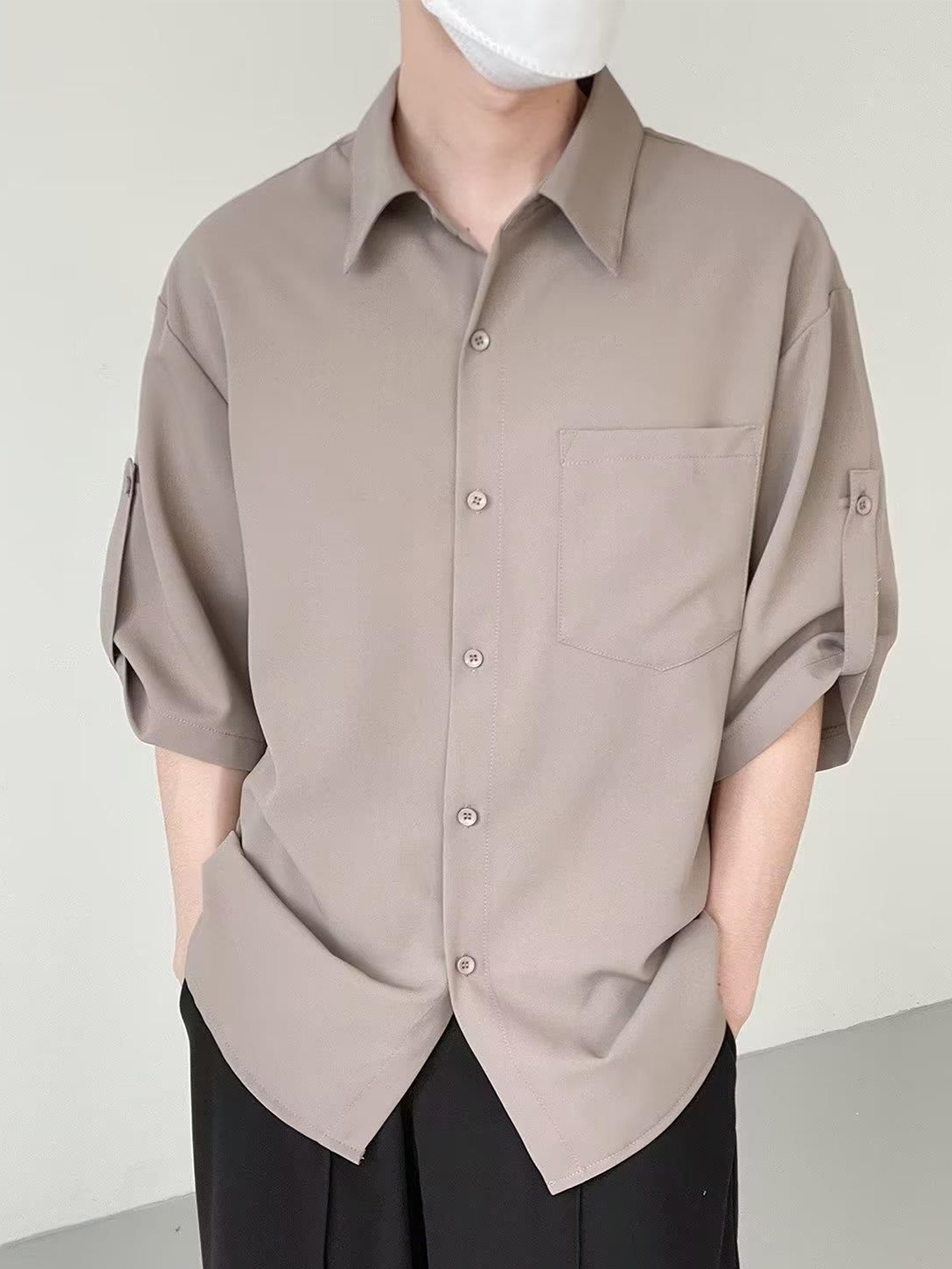 

StyleCast x Revolte Men Cutaway Collar Solid Casual Shirt, Khaki