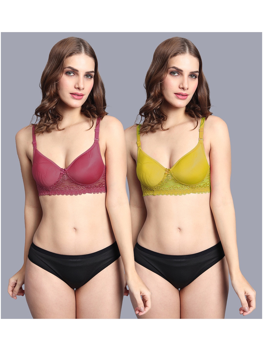 

AROUSY 2Pcs Lightly-padded Lingerie Set, Maroon
