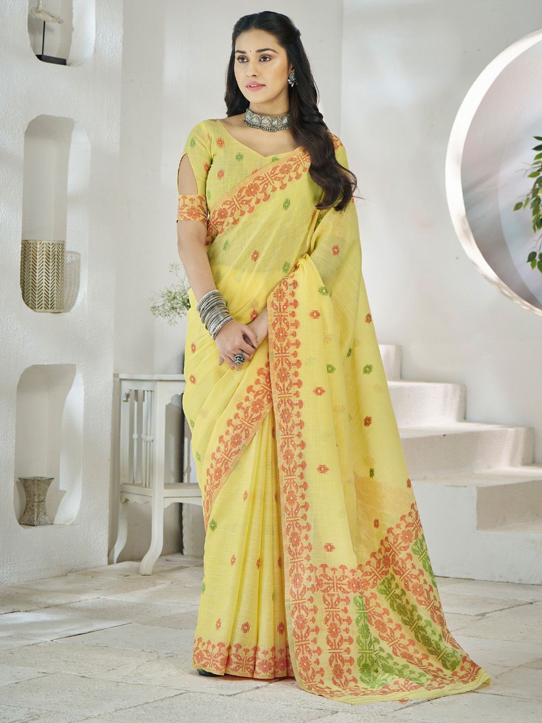 

Anouk Ethnic Motifs Woven Design Saree, Yellow