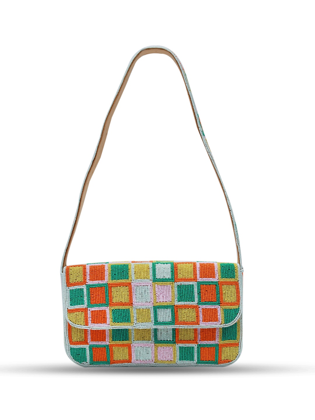 

THE TAN CLAN Geometric Colourblocked Suede Structured Shoulder Bag, Orange