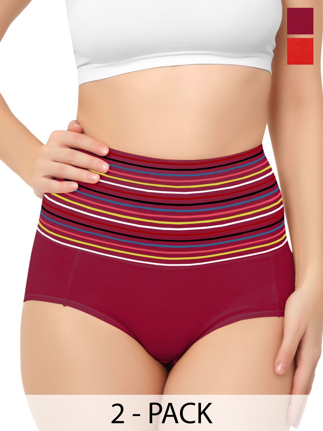 

Bella Voste Pack Of 2 Striped High Waist Tummy Shaper Brief, Red