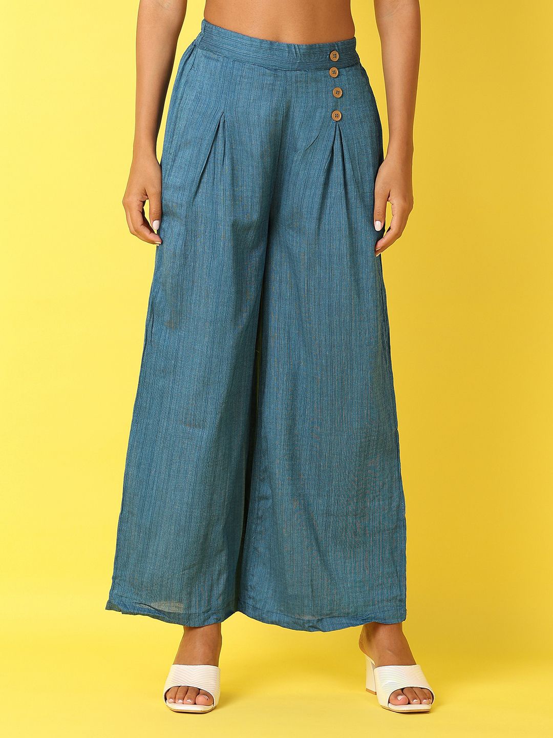 

UNLIMITED Women Striped Flared Palazzos, Blue
