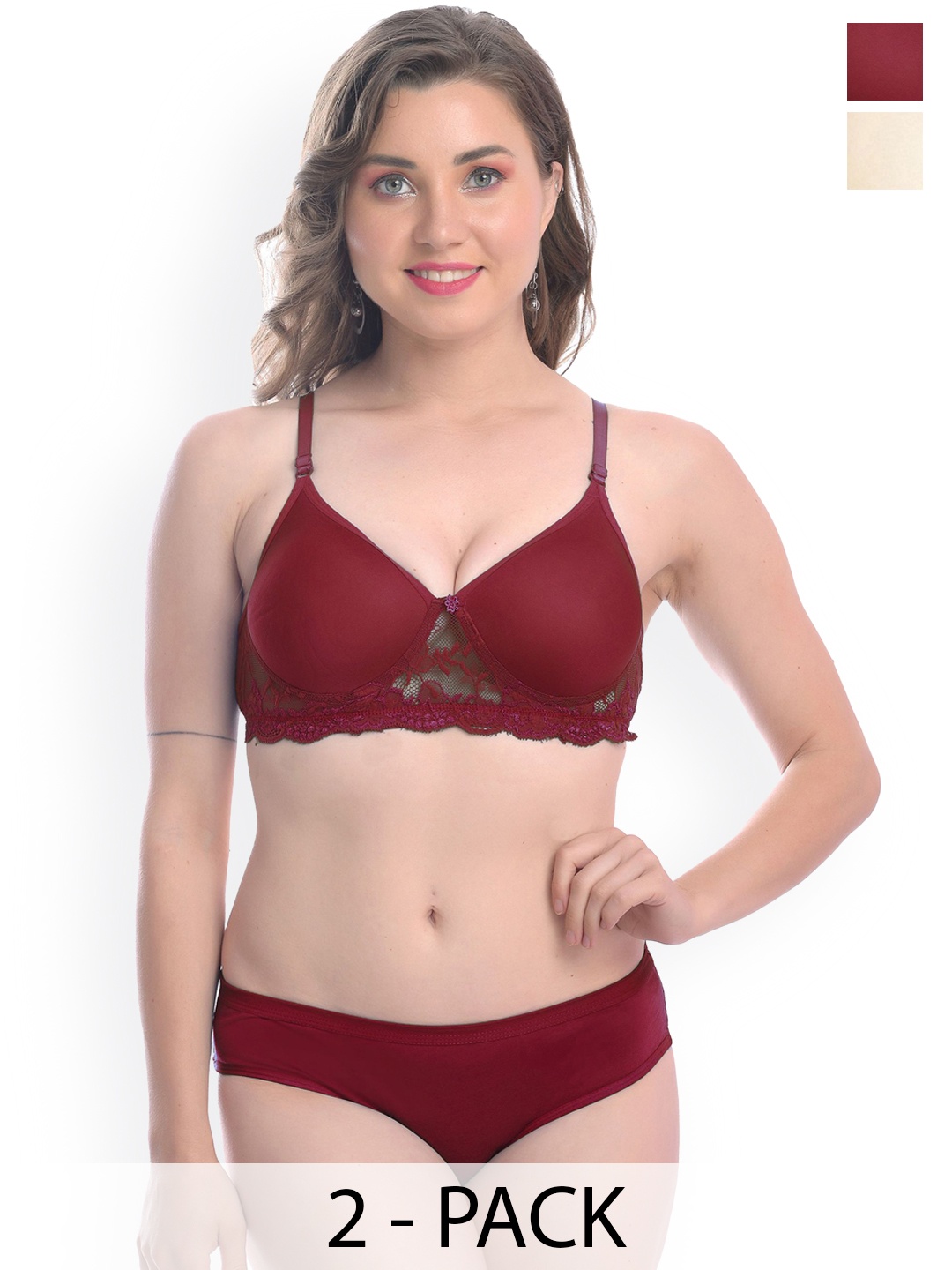 

AROUSY Pack Of 2 Lightly Padded Lingerie Set, Maroon