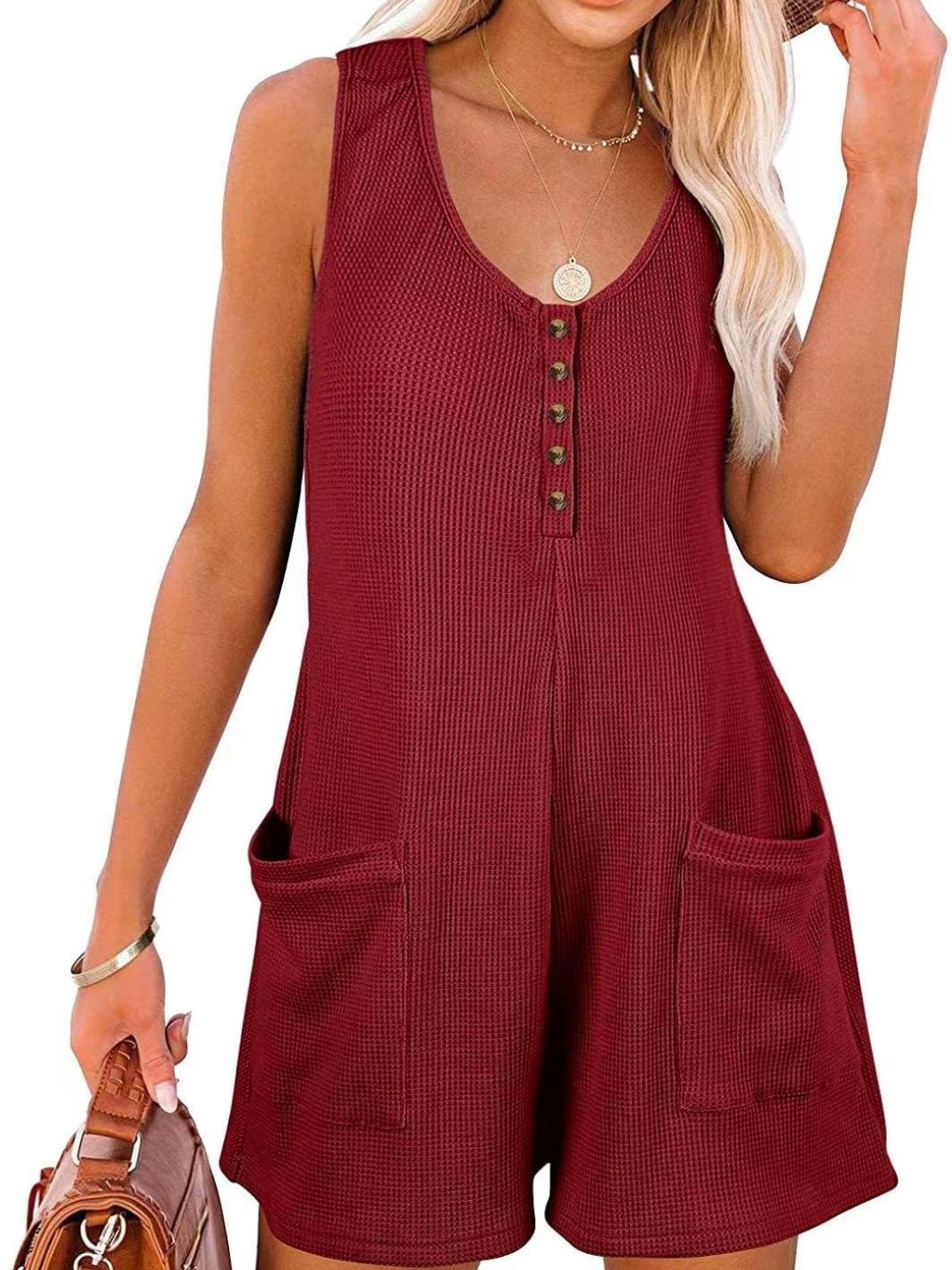 

KPOP Women Scoop Neck Self Design Jumpsuit, Burgundy