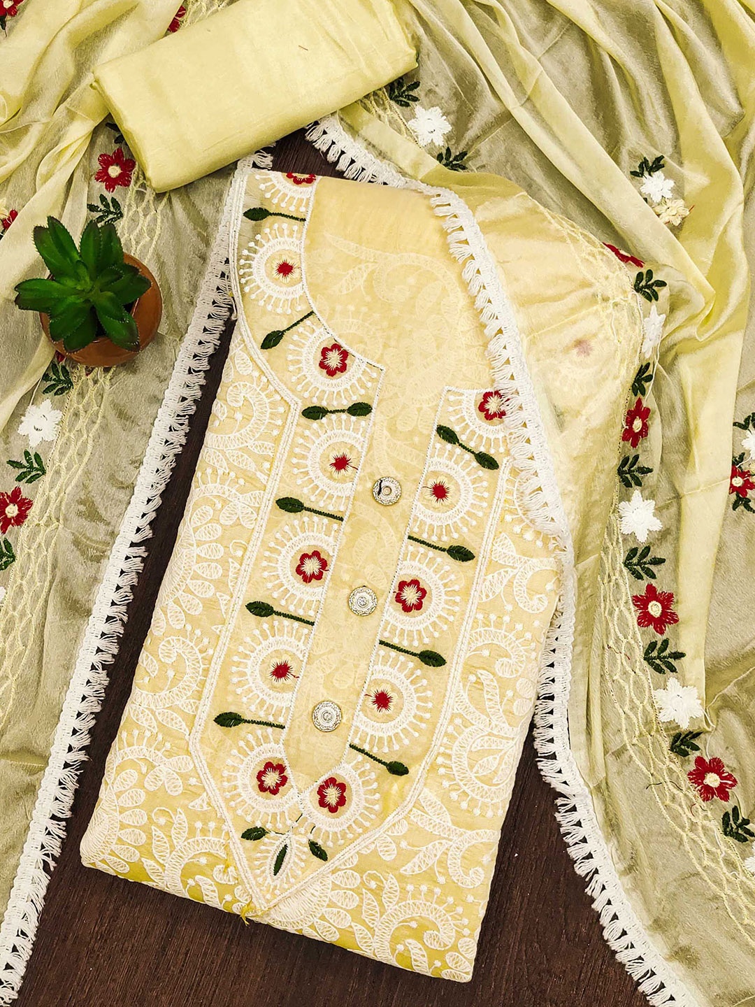 

KALINI Ethnic Motifs Embroidered Unstitched Dress Material, Yellow