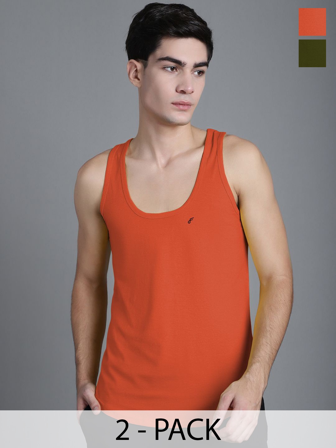 

FBAR Men Pack Of 2 Cotton Gym Innerwear Vests, Orange