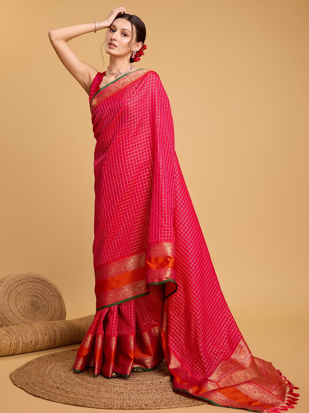 

Kriyansh Woven Design Zari Silk Blend Banarasi Saree, Pink