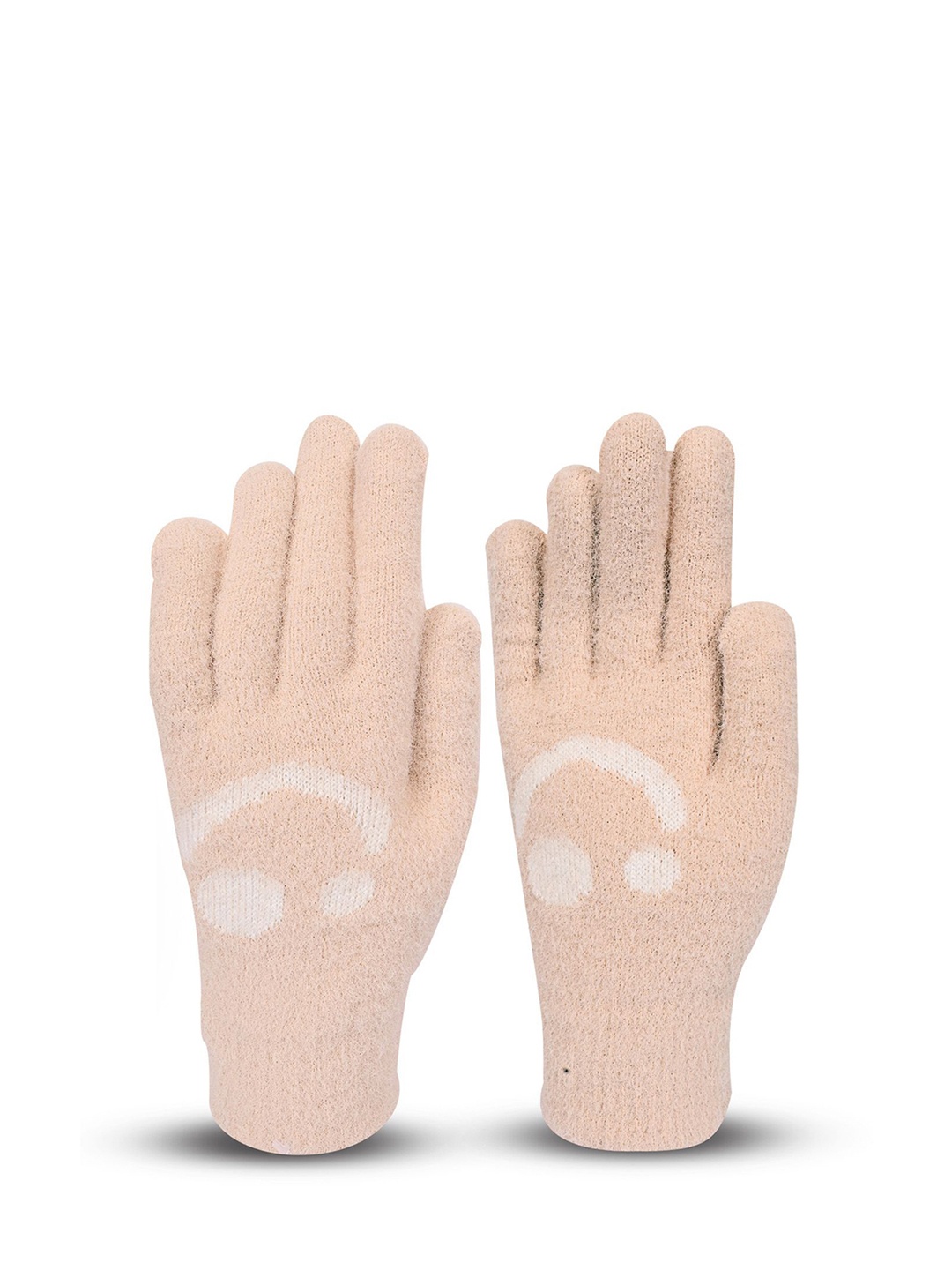 

LOOM LEGACY Women Patterned Woolen Winter Gloves, Cream