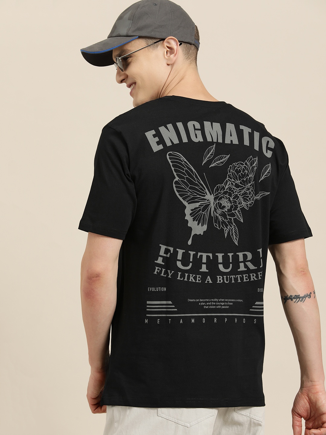 

HERE&NOW Printed Pure Cotton T-shirt, Black