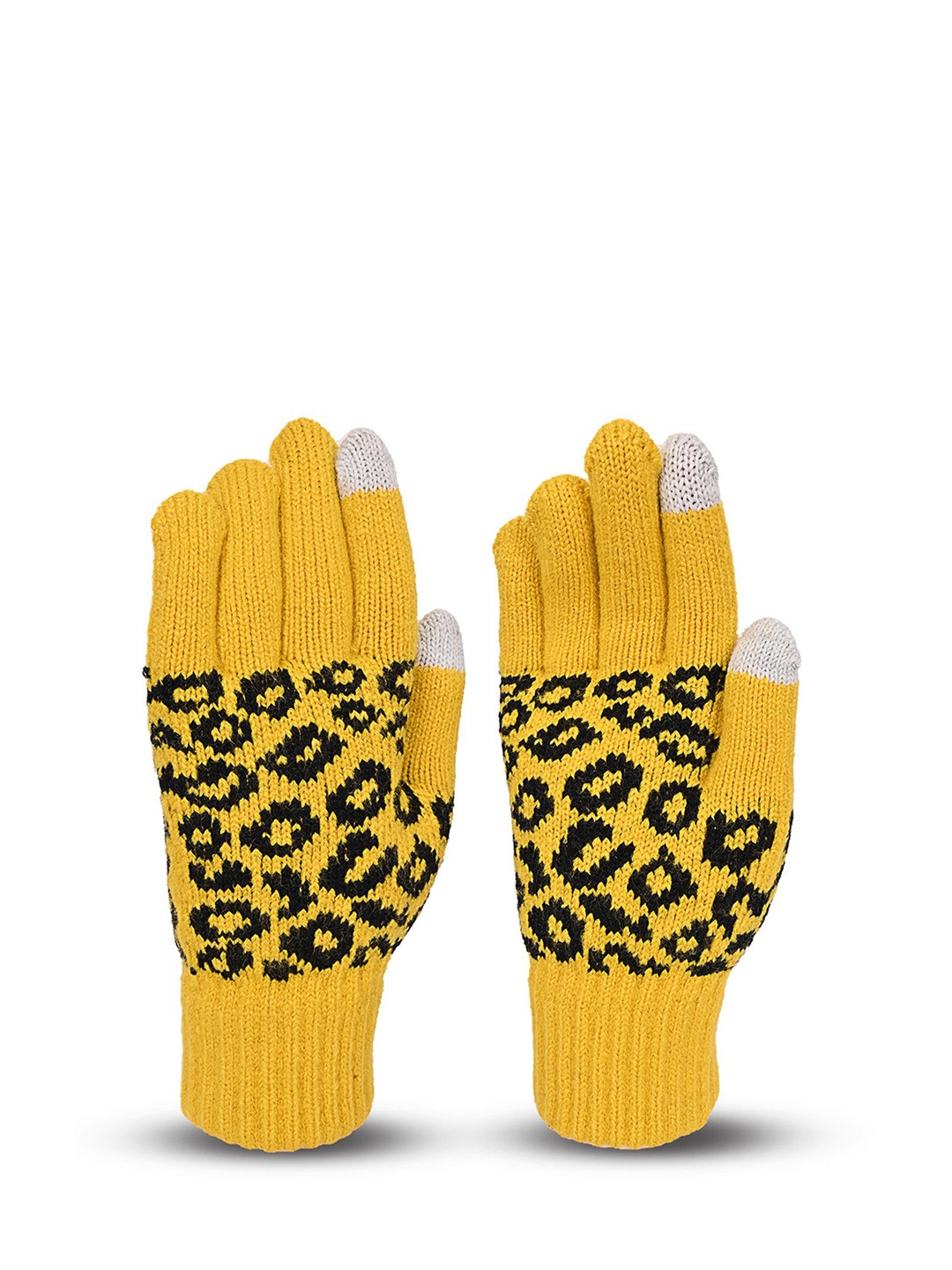 

LOOM LEGACY Women Patterned Touchscreen Woolen Winter Gloves, Yellow