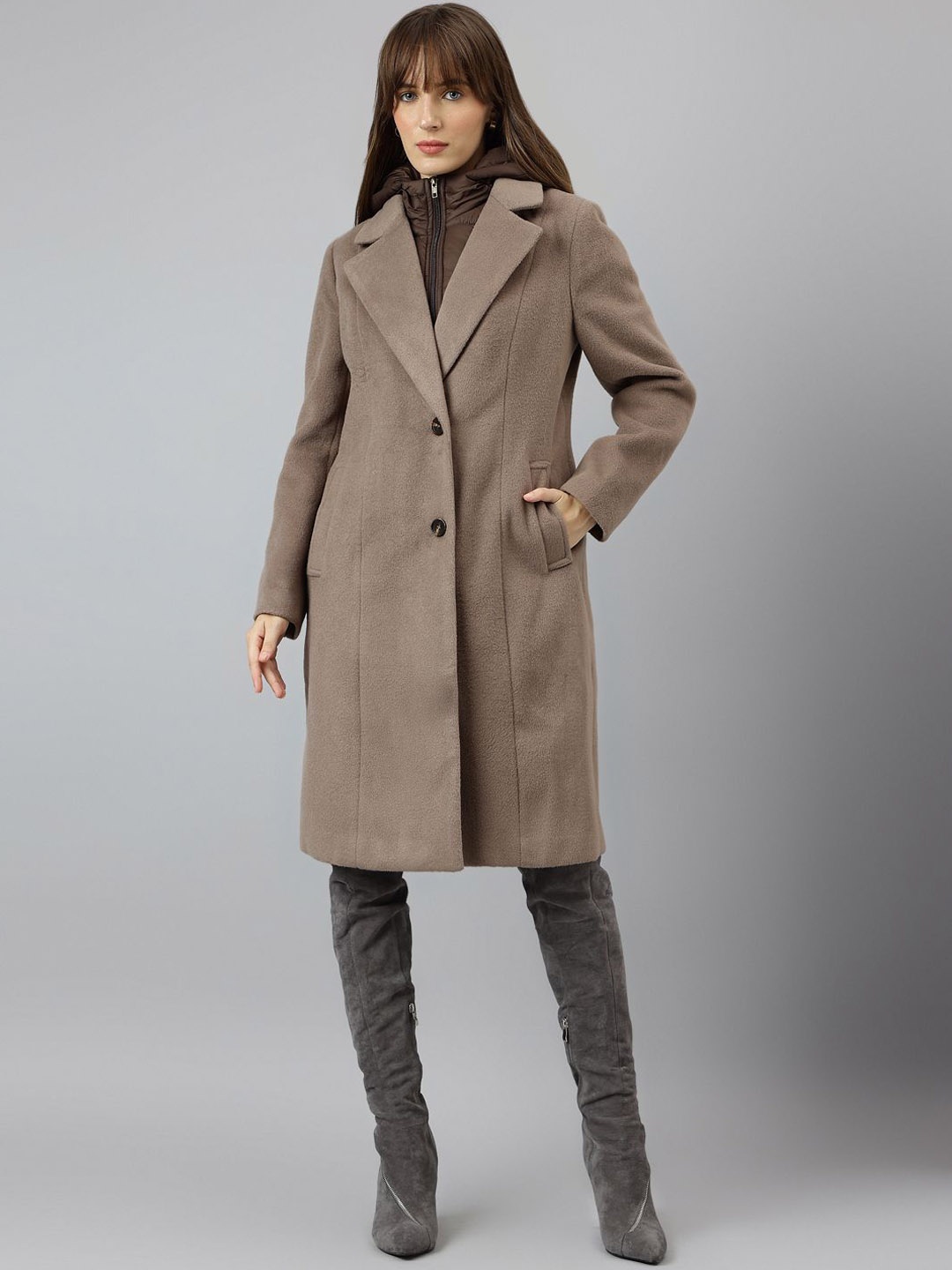 

Latin Quarters Women Single-Breasted Overcoat, Brown