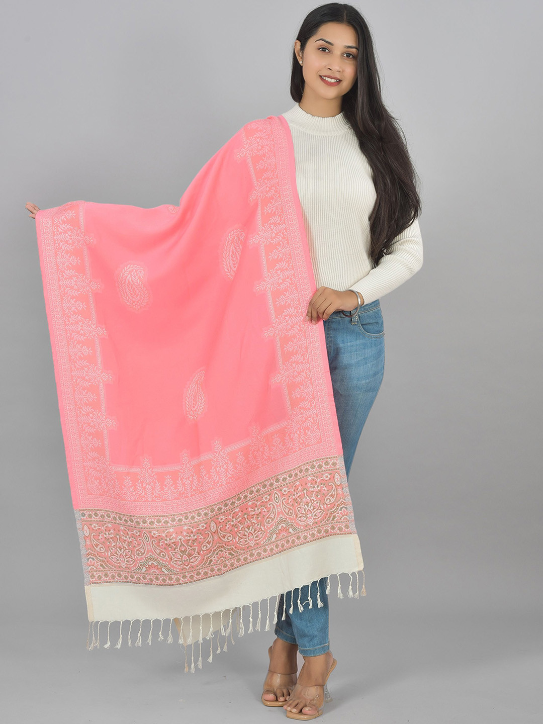 

BAISA Paisley Woven Design Jacquard Shawl, Pink