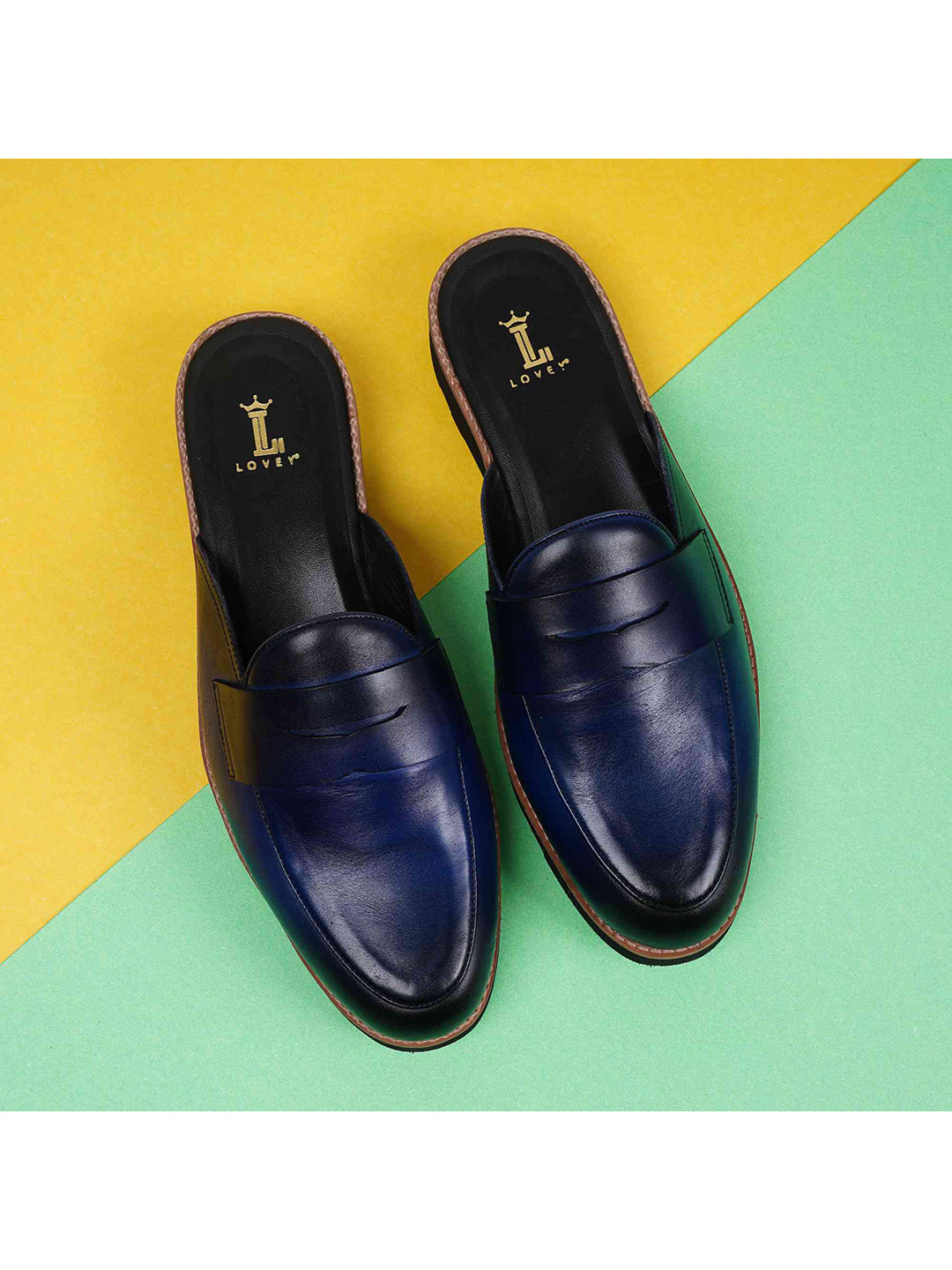 

LOVEY Men Perforations Leather Loafers, Navy blue