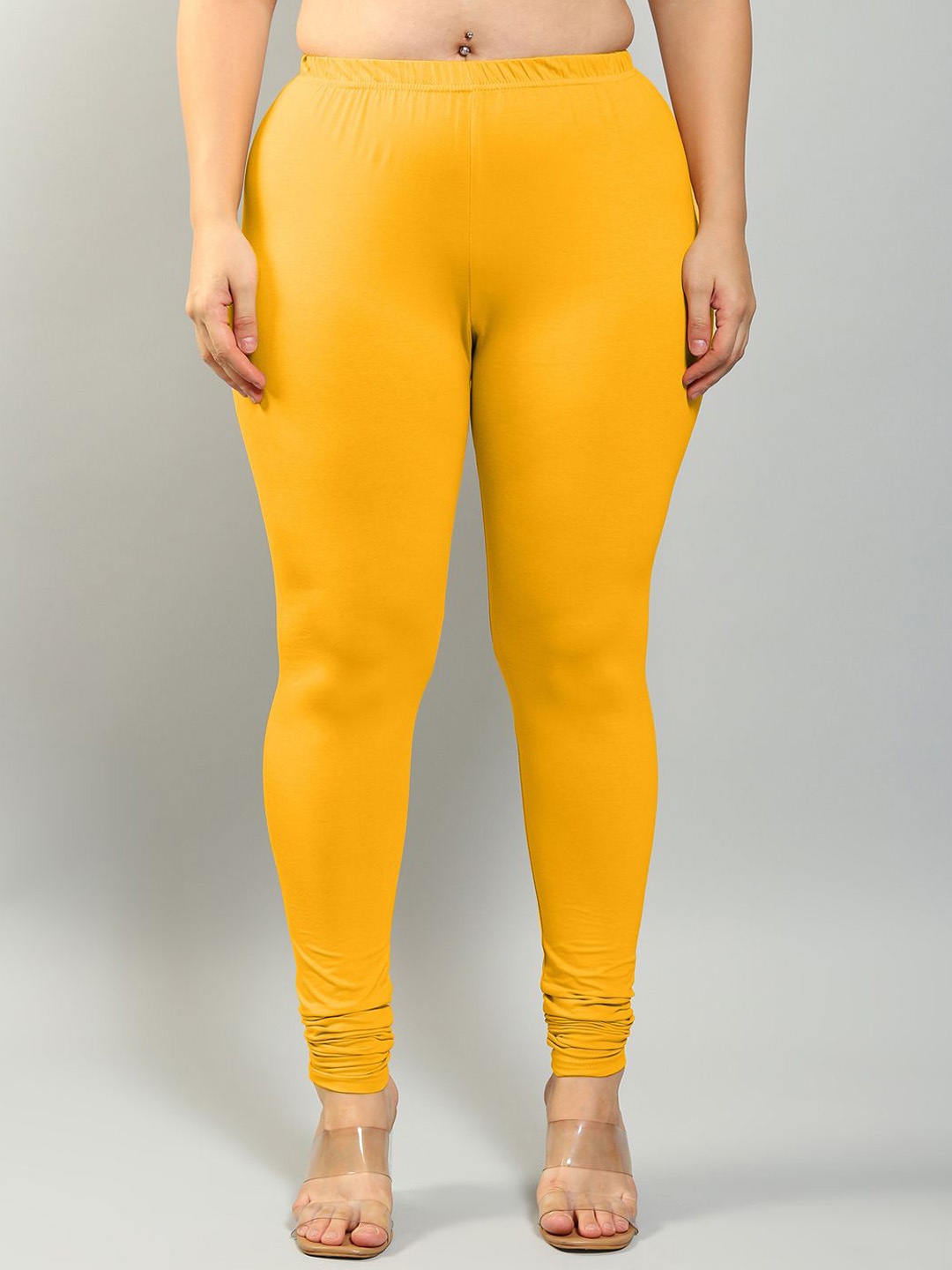 

Plus Size Mid-Rise Churidar Length Leggings, Yellow