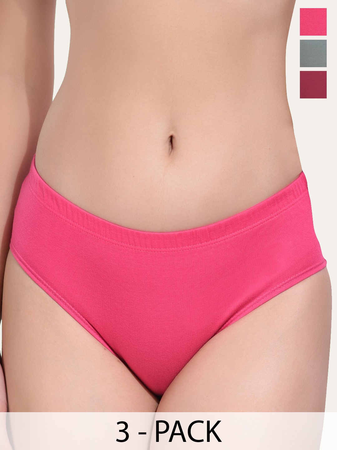 

CANNY FIT Pack Of 3 Cotton Anti Microbial Hipster Briefs, Pink