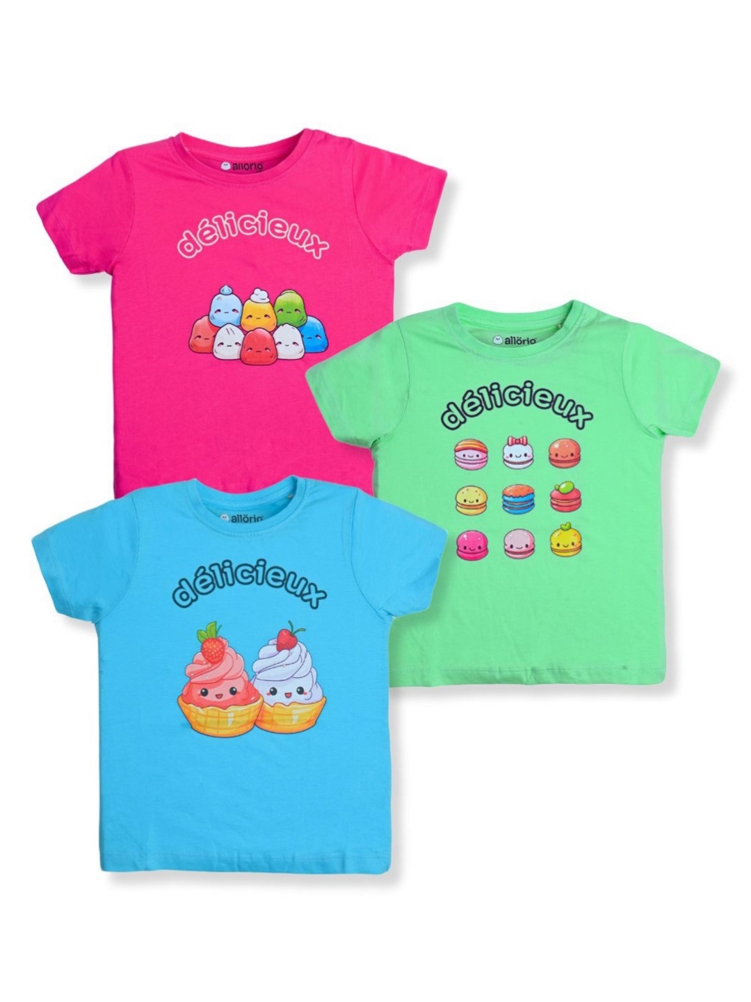 

allorio kids Girls 3 Printed Applique Slim Fit T-shirt, Multi