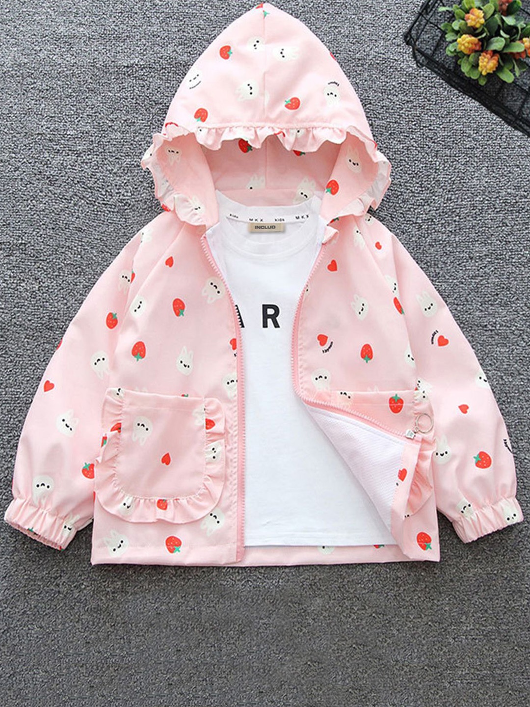 

INCLUD Girls Open Front Hooded Jacket, Pink
