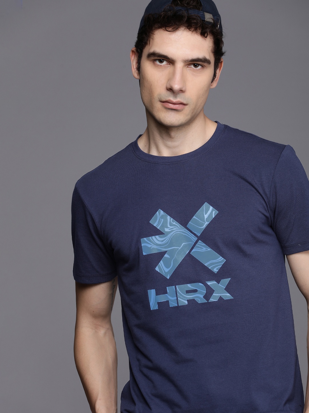 

HRX by Hrithik Roshan Men Brand Logo Print Indigo T-shirt, Navy blue