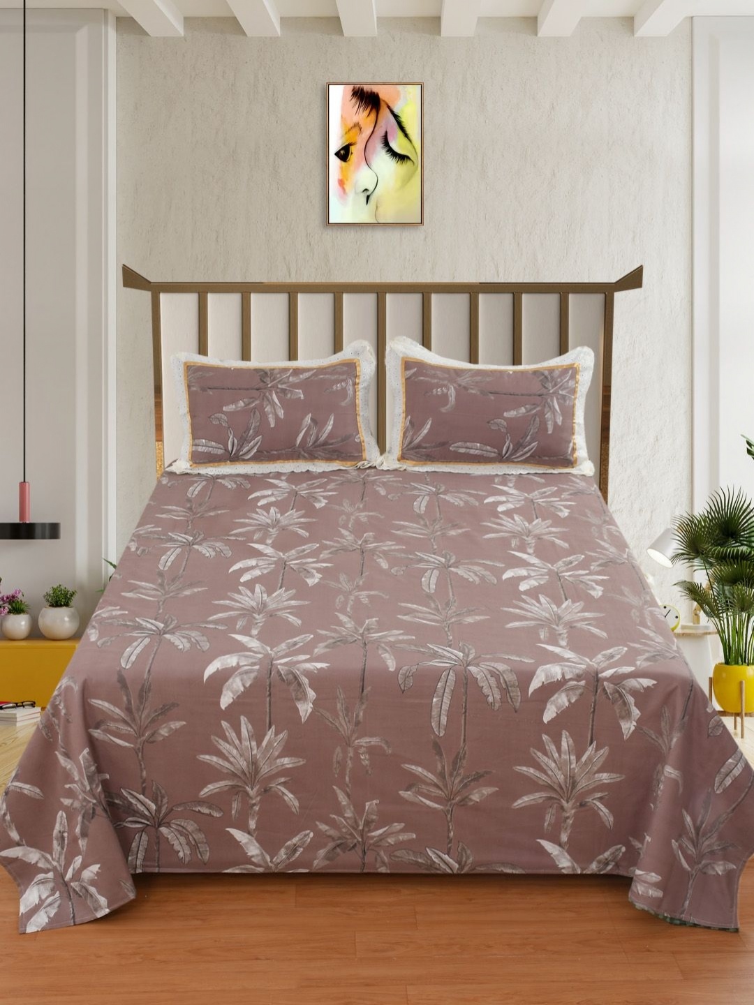 

Bromwick Brown Floral 250 TC King Bedsheet with 2 Pillow Covers