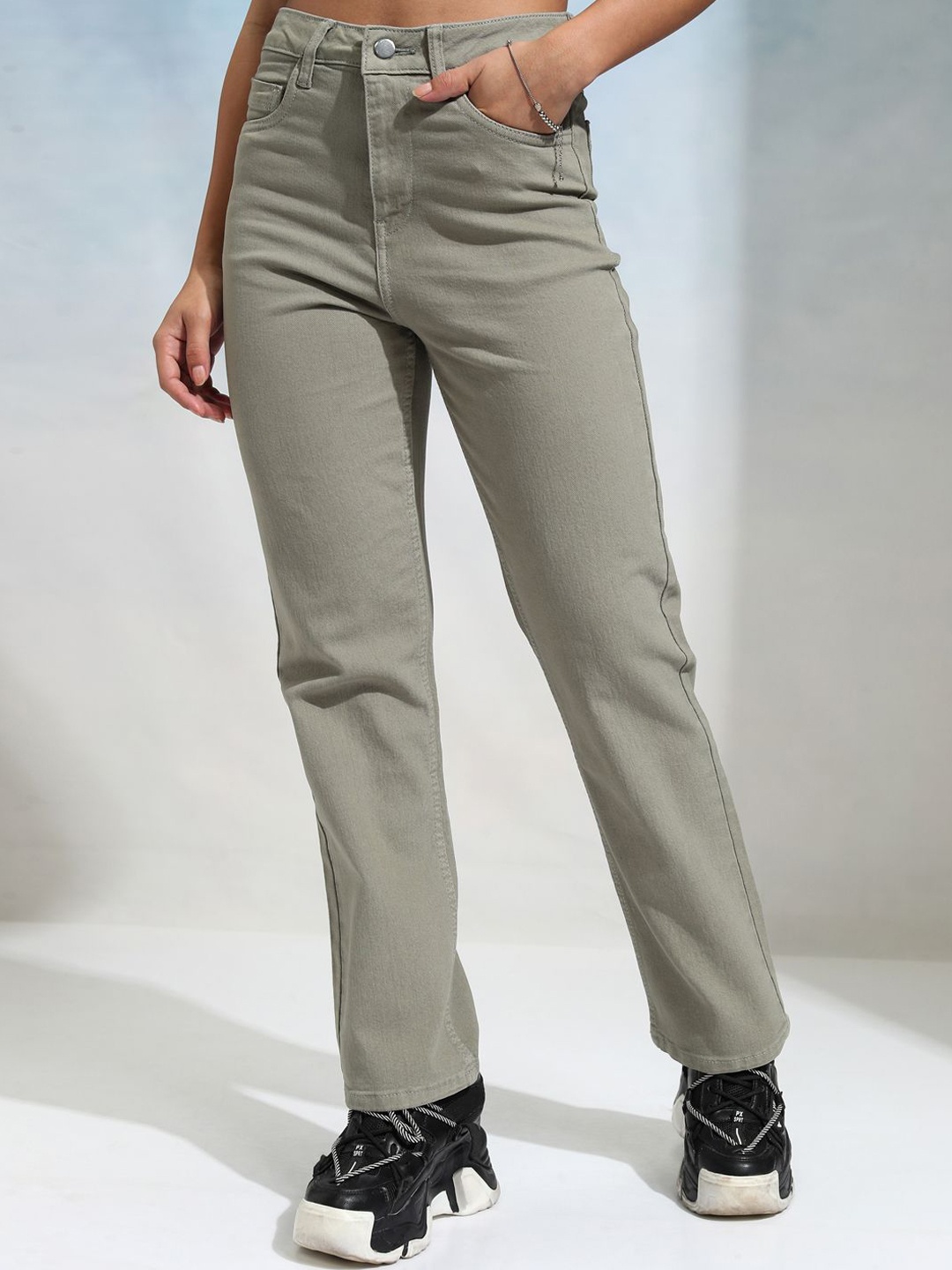 

Tokyo Talkies Women Straight Fit Clean Look Stretchable Jeans, Olive