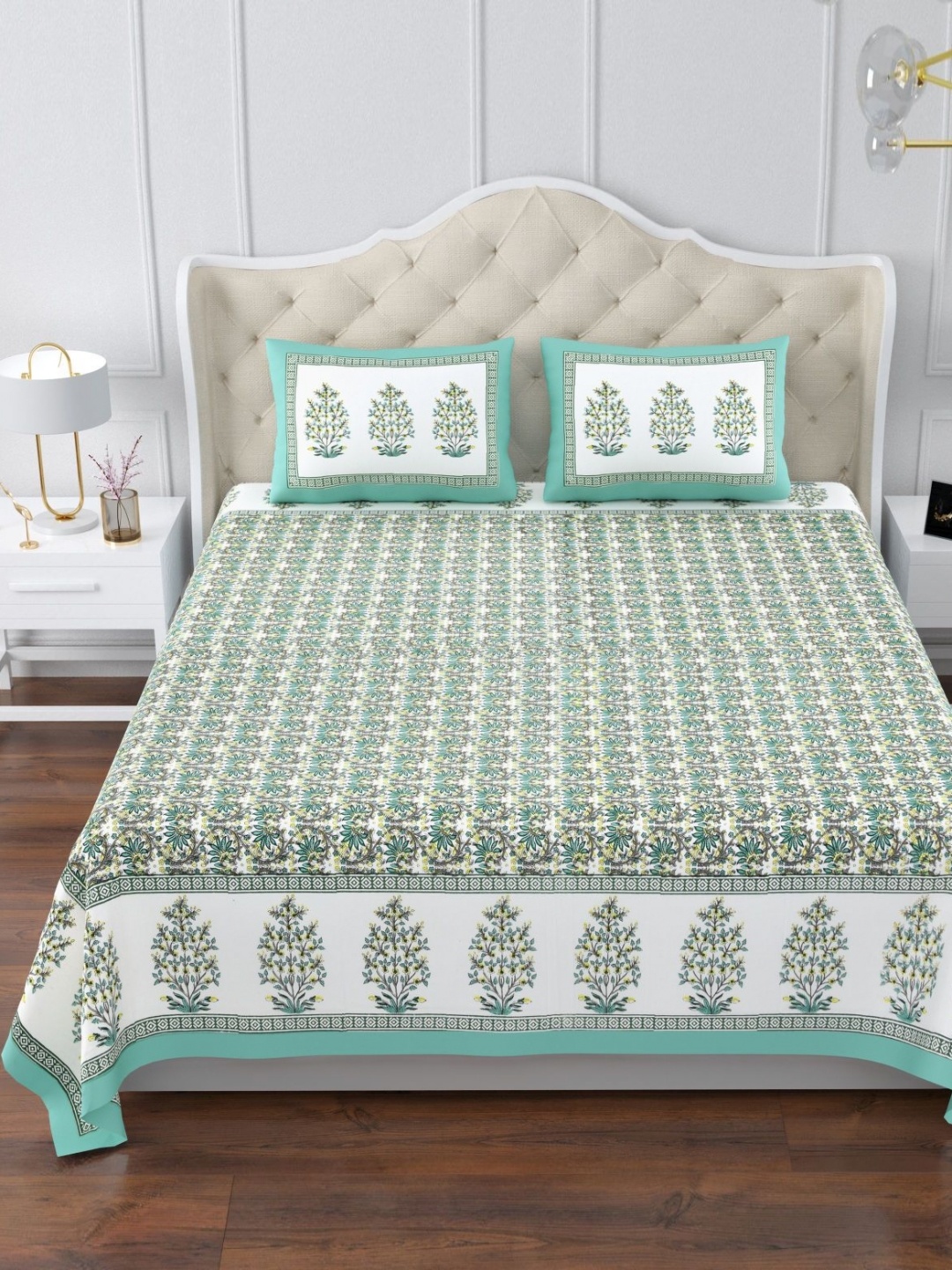 

Urban Jaipur Green & Yellow Floral King Bedsheet with 2 Pillow Covers