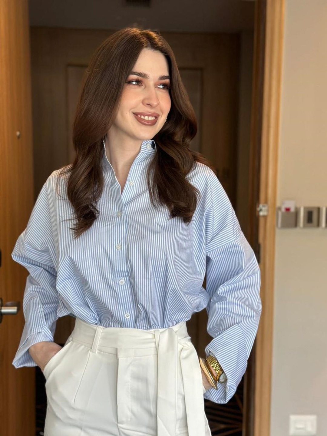 

StyleAsh Women Spread Collar Solid Cotton Oversized Casual Shirt, Blue
