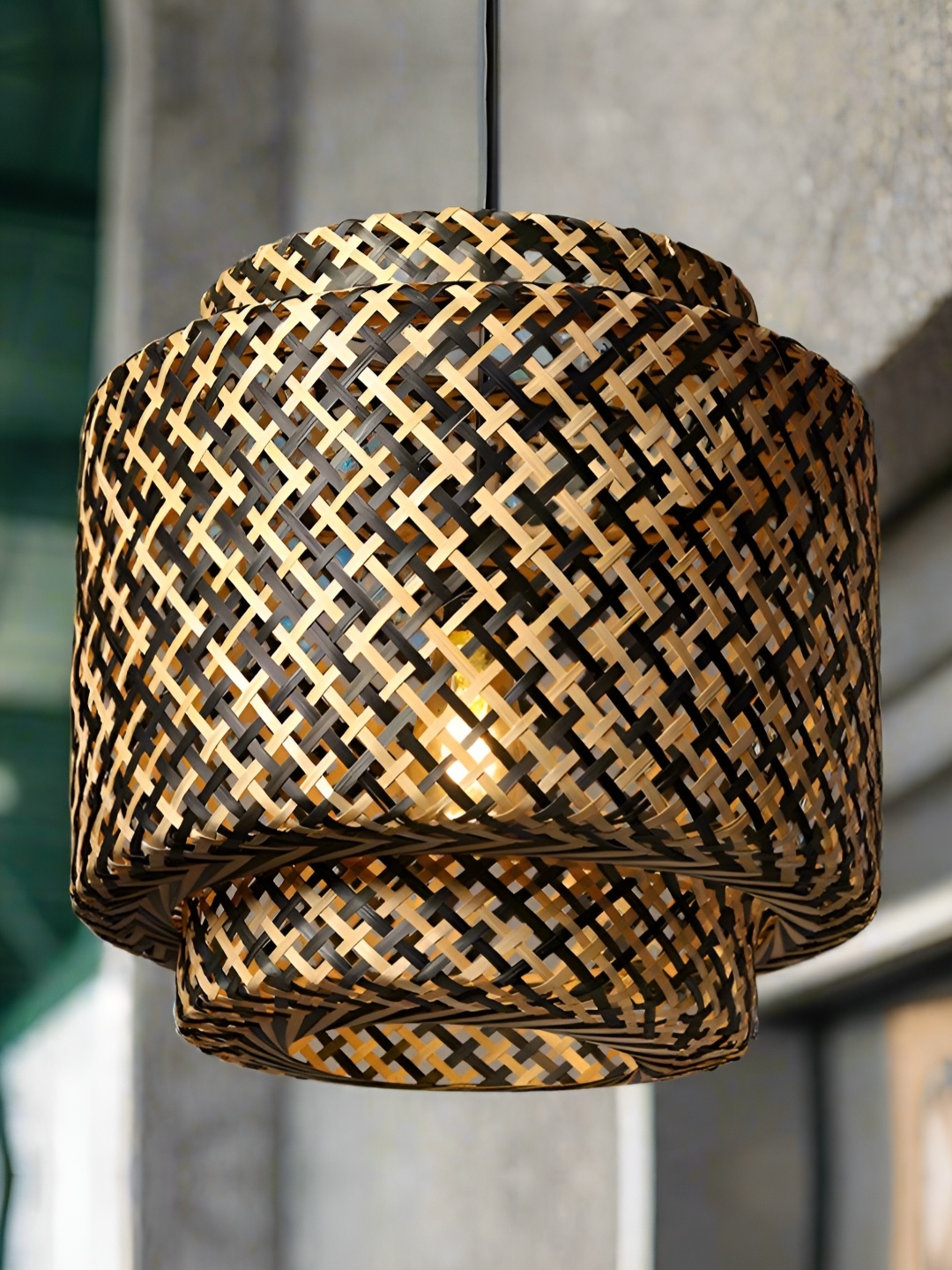 

HABERE INDIA Black & Gold Toned Textured Bamboo Contemporary Abstract Shaped Ceiling Lamp