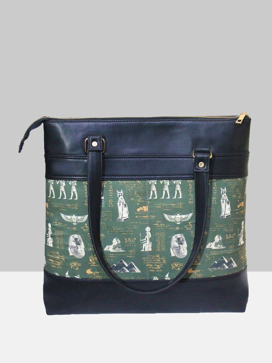 

VASKA Women Printed Half Moon Tote Bag with Tasselled, Green