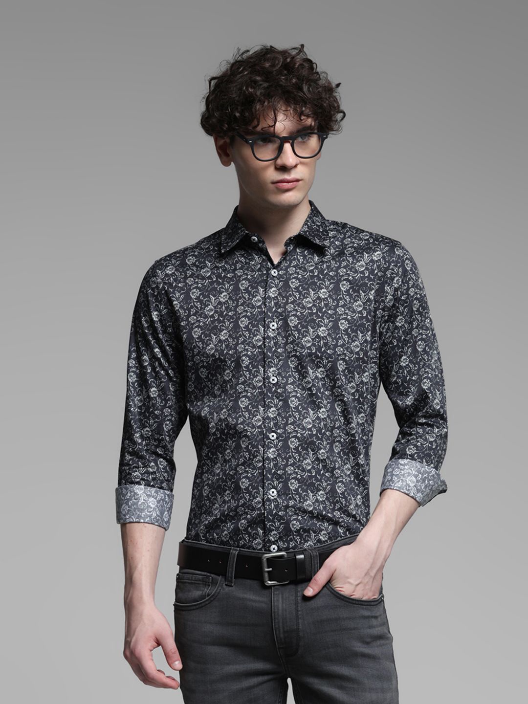 

Jack & Jones Men Spread Collar Floral Printed Cotton Slim Fit Casual Shirt, Black