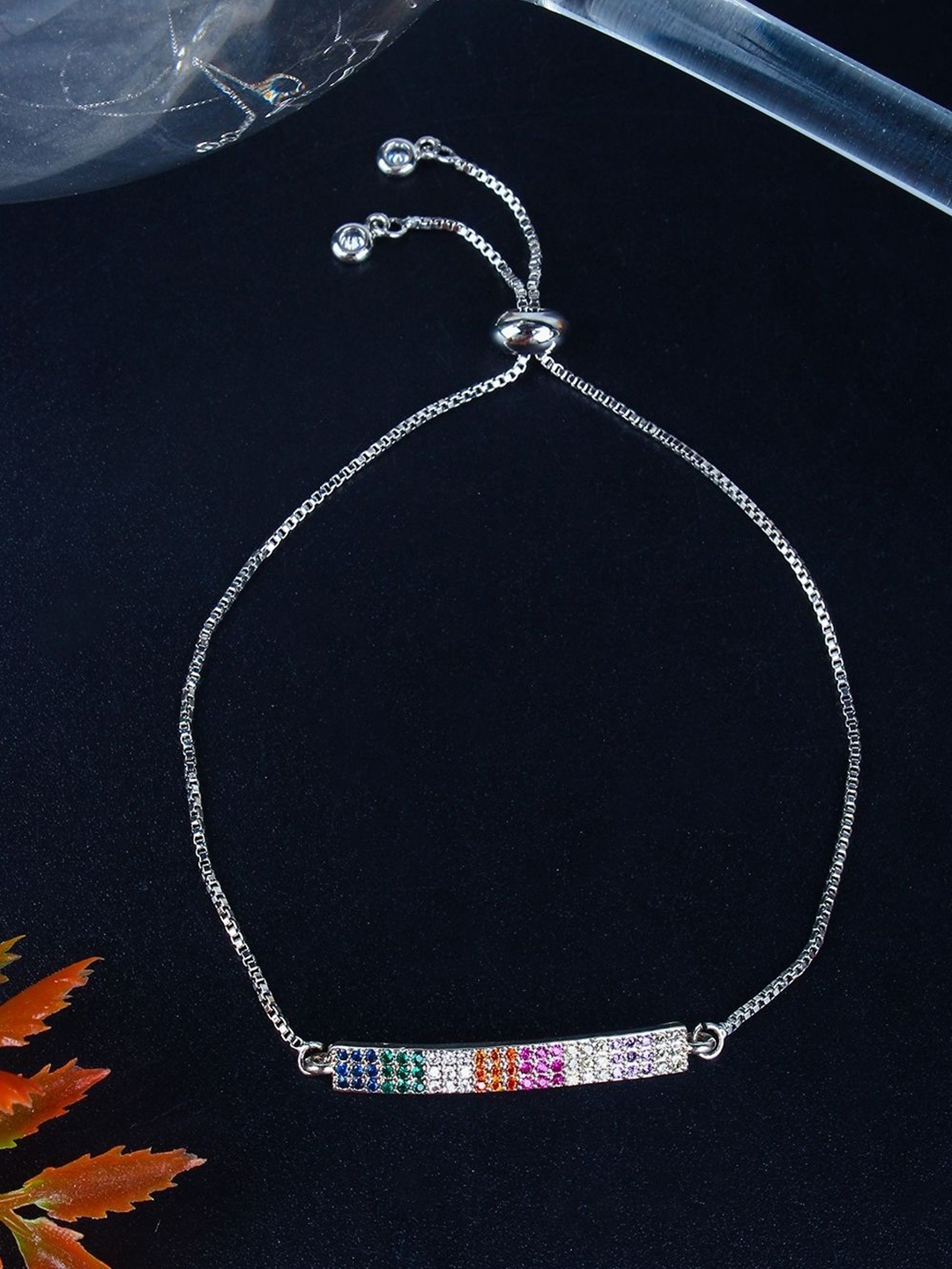 

KPOP Silver-Plated Cubic Zirconia Studded Charm Bracelet