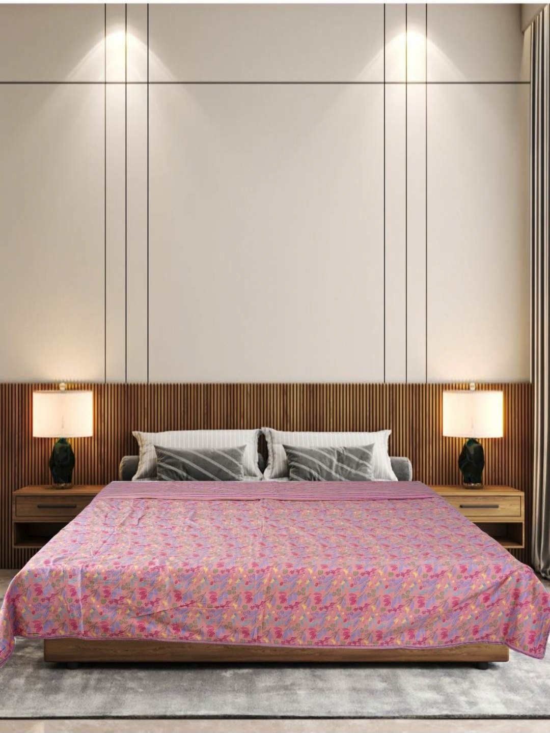 

Block Print Story Peach-Coloured & Blue Floral AC Room 210 GSM Single Bed Dohar