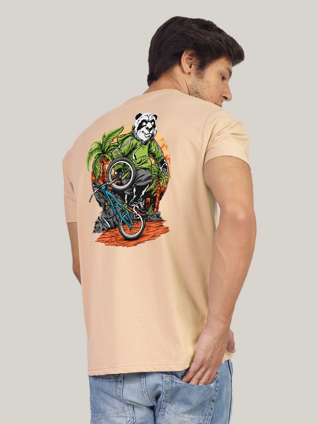 

Greylongg Men Printed Extended Sleeves Applique T-shirt, Beige